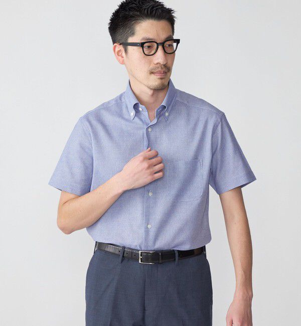 SHIPS「SHIPS: カラミ織り ボタンダウン 無地 半袖 シャツ」|シャツ・ブラウス|