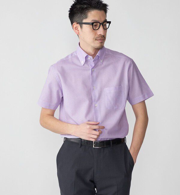 SHIPS「SHIPS: カラミ織り ボタンダウン 無地 半袖 シャツ」|シャツ・ブラウス|ダークラベンダー