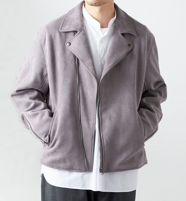 SHIPS any「SHIPS any: フェイク スエード (ポリエステル) ダブルライダース ジャケット◇」|ライダースジャケット|チャコールグレー