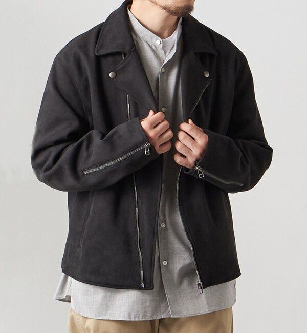 SHIPS any「SHIPS any: フェイク スエード (ポリエステル) ダブルライダース ジャケット◇」|ライダースジャケット|ブラック