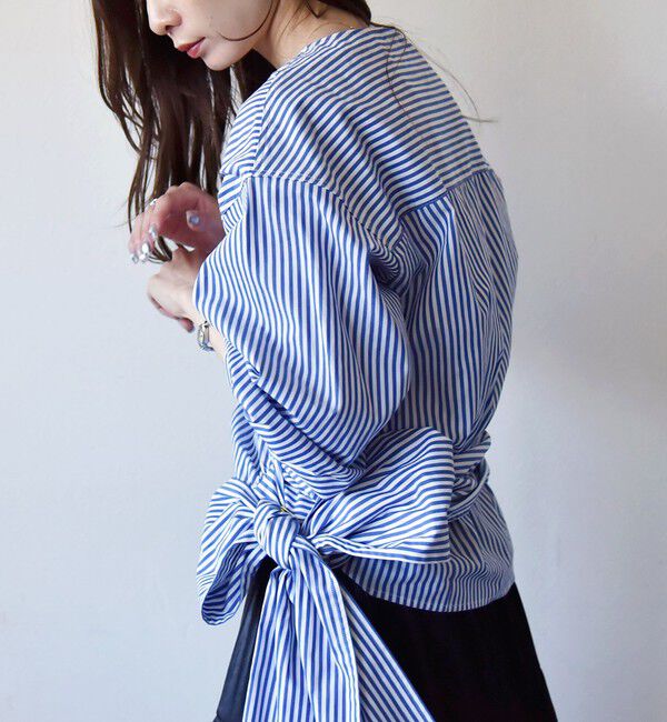 quaranciel「quaranciel:〈洗濯機可能〉ストライプ カシュクール シャツ ブラウス」|シャツ・ブラウス|