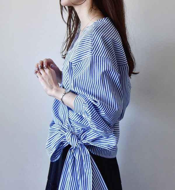 quaranciel「quaranciel:〈洗濯機可能〉ストライプ カシュクール シャツ ブラウス」|シャツ・ブラウス|