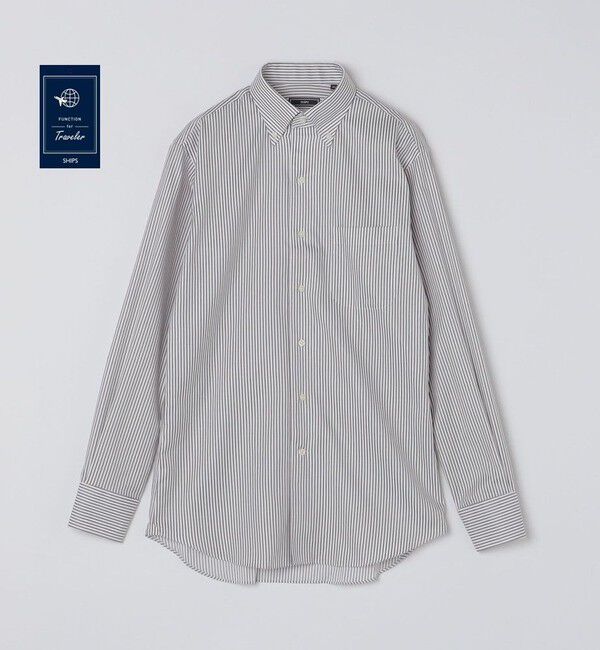 SHIPS「SHIPS: イージーアイロン ロンドンストライプ イタリアンカラー ボタンダウン シャツ」|シャツ・ブラウス|グレー