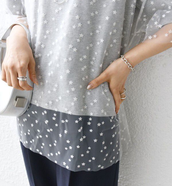 SHIPS for women「【WEB限定】スター チュール レイヤード TEE」|Tシャツ・カットソー|グレー