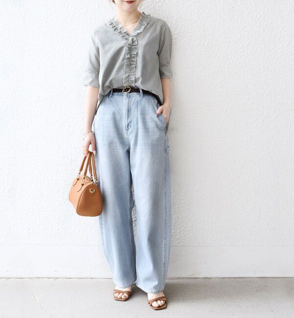 SHIPS any「SHIPS any:〈手洗い可能〉ストライプ フリル Vネック ハーフスリーブ ブラウス」|シャツ・ブラウス|