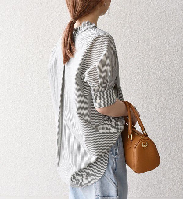 SHIPS any「SHIPS any:〈手洗い可能〉ストライプ フリル Vネック ハーフスリーブ ブラウス」|シャツ・ブラウス|