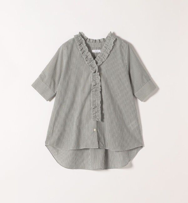 SHIPS any「SHIPS any:〈手洗い可能〉ストライプ フリル Vネック ハーフスリーブ ブラウス」|シャツ・ブラウス|