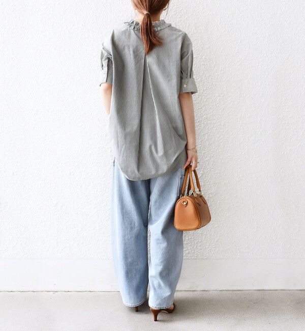 SHIPS any「SHIPS any:〈手洗い可能〉ストライプ フリル Vネック ハーフスリーブ ブラウス」|シャツ・ブラウス|