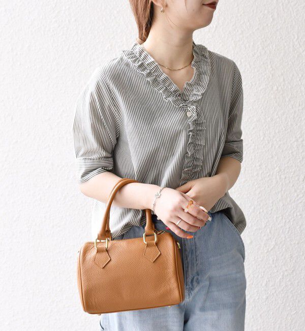 SHIPS any「SHIPS any:〈手洗い可能〉ストライプ フリル Vネック ハーフスリーブ ブラウス」|シャツ・ブラウス|