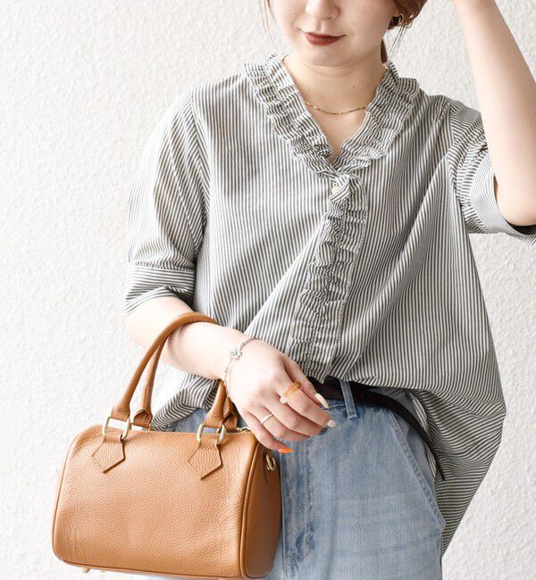 SHIPS any「SHIPS any:〈手洗い可能〉ストライプ フリル Vネック ハーフスリーブ ブラウス」|シャツ・ブラウス|