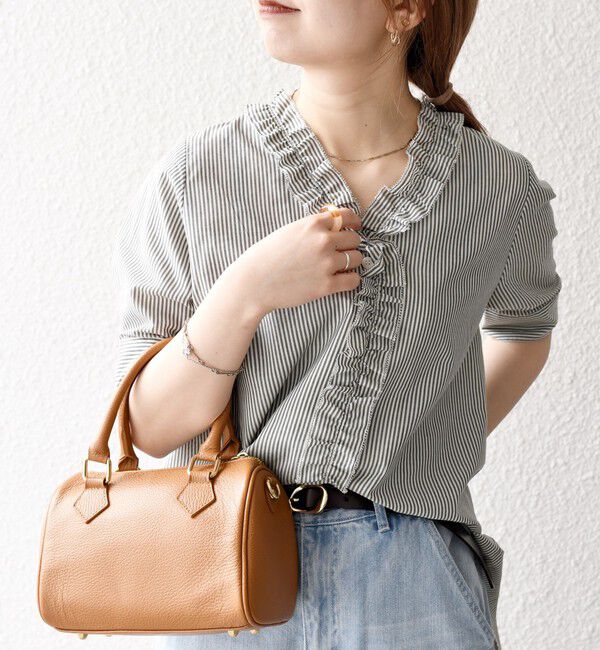 SHIPS any「SHIPS any:〈手洗い可能〉ストライプ フリル Vネック ハーフスリーブ ブラウス」|シャツ・ブラウス|