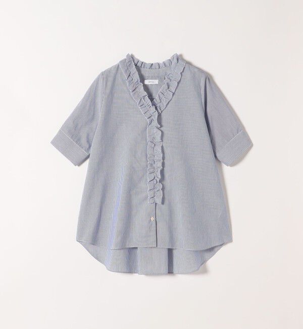 SHIPS any「SHIPS any:〈手洗い可能〉ストライプ フリル Vネック ハーフスリーブ ブラウス」|シャツ・ブラウス|