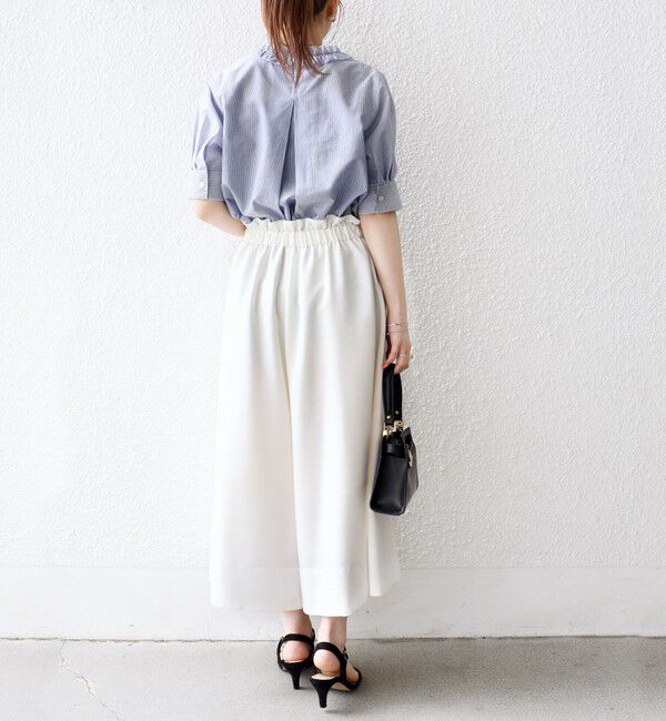 SHIPS any「SHIPS any:〈手洗い可能〉ストライプ フリル Vネック ハーフスリーブ ブラウス」|シャツ・ブラウス|