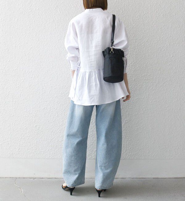 SHIPS any「SHIPS any:〈洗濯機可能〉リネン ミックス リボン ペプラム バンドカラー シャツ 2」|シャツ・ブラウス|