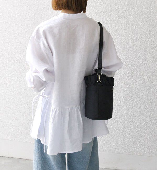 SHIPS any「SHIPS any:〈洗濯機可能〉リネン ミックス リボン ペプラム バンドカラー シャツ 2」|シャツ・ブラウス|