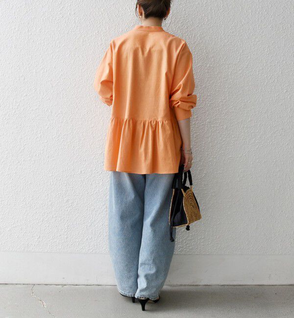 SHIPS any「SHIPS any:〈洗濯機可能〉リネン ミックス リボン ペプラム バンドカラー シャツ 2」|シャツ・ブラウス|