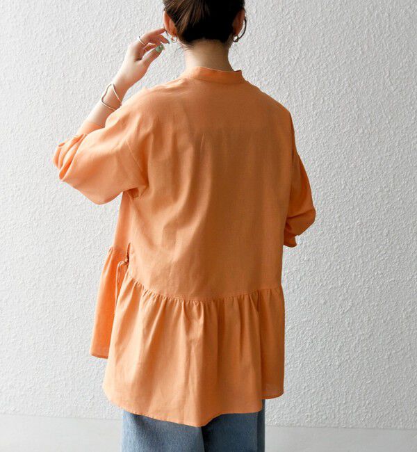 SHIPS any「SHIPS any:〈洗濯機可能〉リネン ミックス リボン ペプラム バンドカラー シャツ 2」|シャツ・ブラウス|