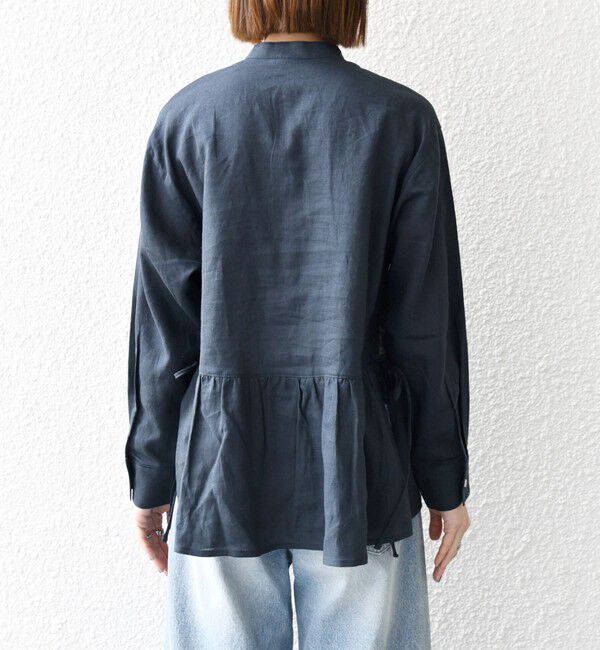 SHIPS any「SHIPS any:〈洗濯機可能〉リネン ミックス リボン ペプラム バンドカラー シャツ 2」|シャツ・ブラウス|