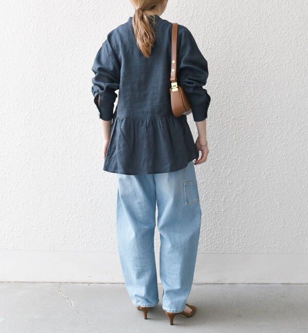 SHIPS any「SHIPS any:〈洗濯機可能〉リネン ミックス リボン ペプラム バンドカラー シャツ 2」|シャツ・ブラウス|