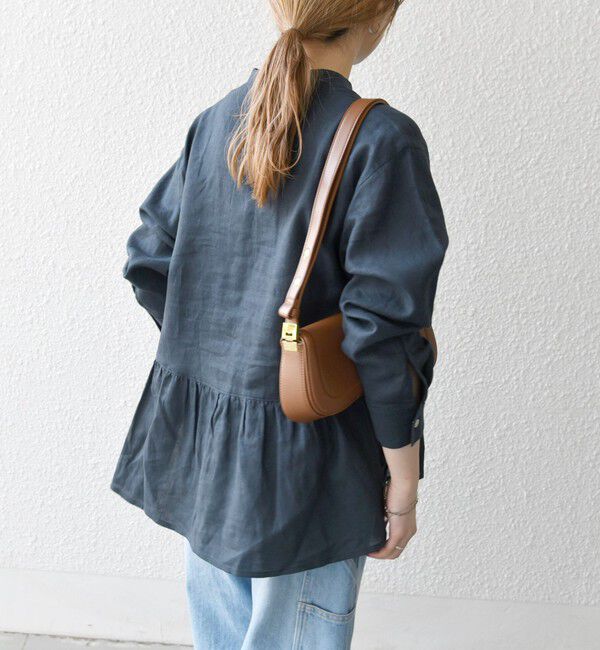 SHIPS any「SHIPS any:〈洗濯機可能〉リネン ミックス リボン ペプラム バンドカラー シャツ 2」|シャツ・ブラウス|