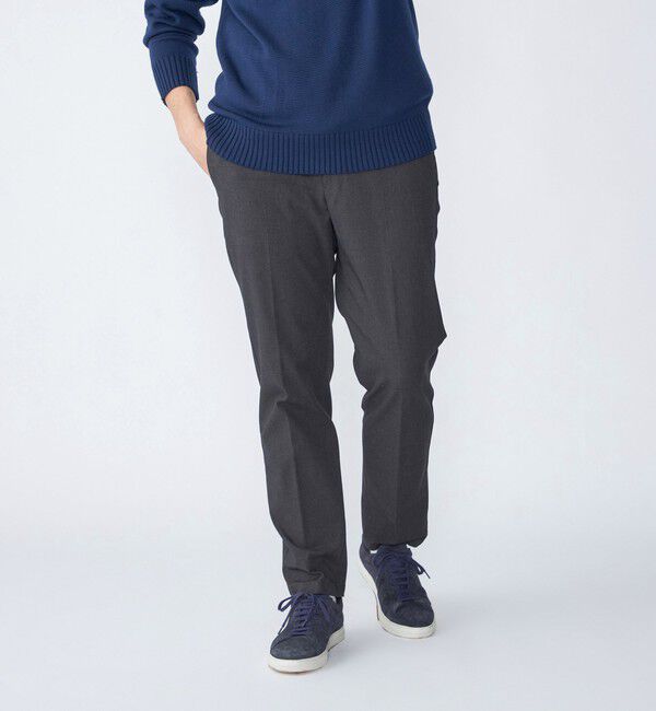 SHIPS「SHIPS: 〈手洗い可能〉ノープリーツ ツイル 4WAY ストレッチ パンツ」|スラックス|ダークグレー