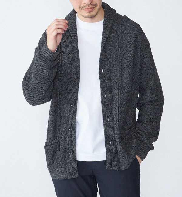 SHIPS「SHIPS: 〈手洗い可能〉ウールコットン アラン ショール カーディガン」|カーディガン|ダークグレー
