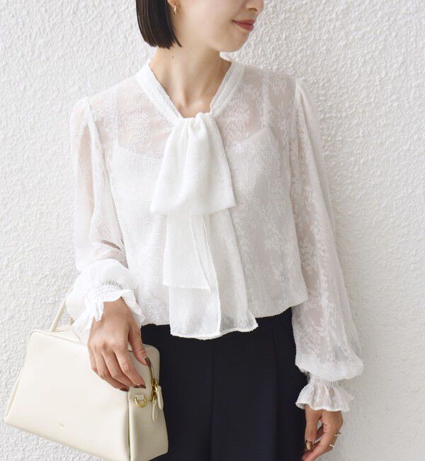 SHIPS for women「【SHIPS別注】troisiemeCHACO: 〈手洗い可能〉2WAY シアー タイ ブラウス（セレモニー対応可）」|シャツ・ブラウス|ホワイト