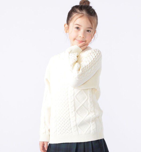 SHIPS KIDS「SHIPS KIDS:100～130cm /〈洗濯機可能〉ケーブル ニット」|ニット・セーター|