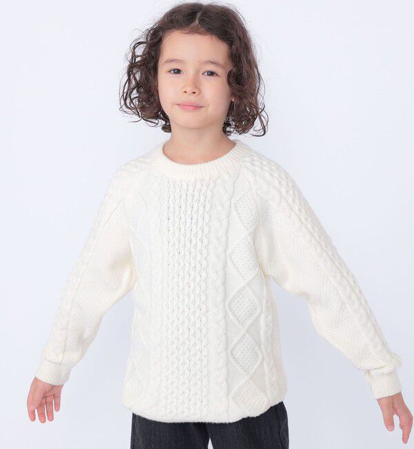 SHIPS KIDS「SHIPS KIDS:100～130cm /〈洗濯機可能〉ケーブル ニット」|ニット・セーター|