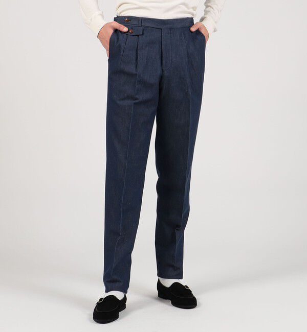 TOMORROWLAND MENS「コットンリネンデニム 2プリーツグルカスラックス」|スラックス|