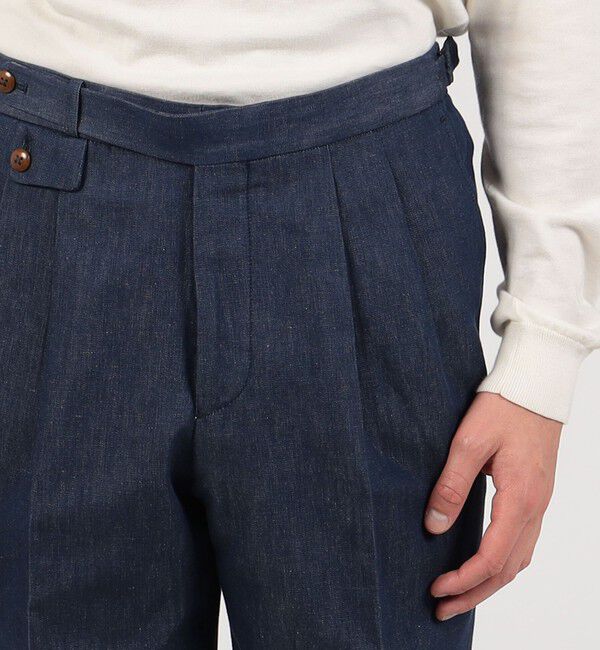 TOMORROWLAND MENS「コットンリネンデニム 2プリーツグルカスラックス」|スラックス|