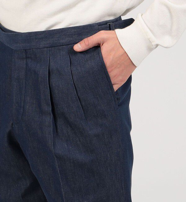 TOMORROWLAND MENS「コットンリネンデニム 2プリーツグルカスラックス」|スラックス|