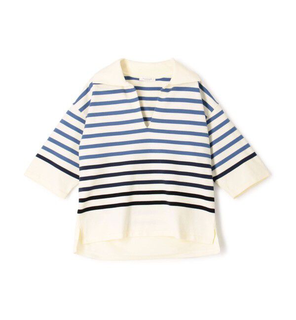 MACPHEE「コットンポリエステルボーダー スキッパープルオーバー」|ニット・セーター|62 ライトブルー系