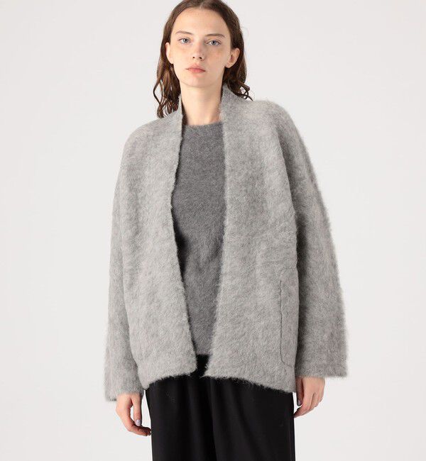 DES PRES「スーリーアルパカ カラーレスニットジャケット」|ノーカラージャケット|