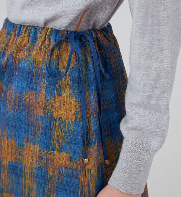 MACPHEE「ドローイングチェックプリント イージースカート」|台形|