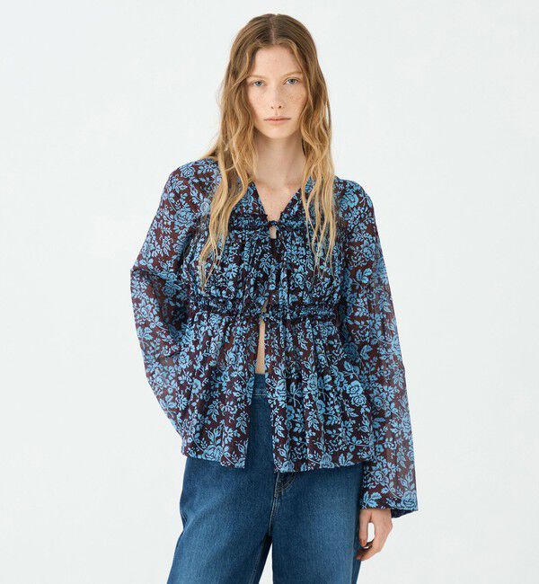 SOULEIADO「セルロースポリエステルプリント ギャザーブラウス」|シャツ・ブラウス|