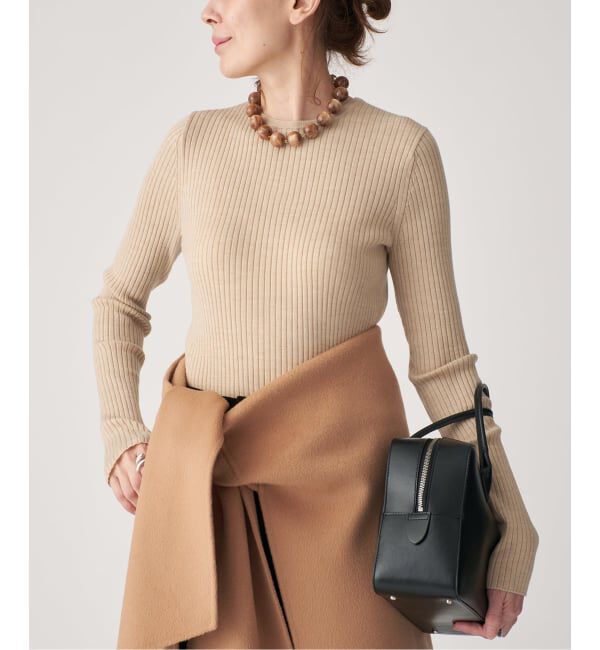 VERMEIL par iena「SLOWOOL Rib クルーネックプルオーバー」|ニット・セーター|ベージュ