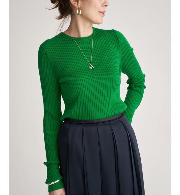 VERMEIL par iena「SLOWOOL Rib クルーネックプルオーバー」|ニット・セーター|グリーン