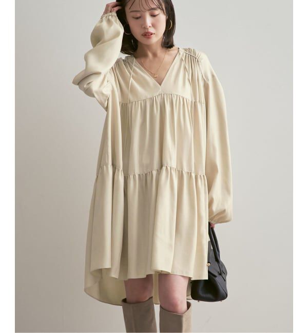 NOBLE「《26SS先行予約》ヴィンテージツイルギャザーミニワンピース」|ワンピース|