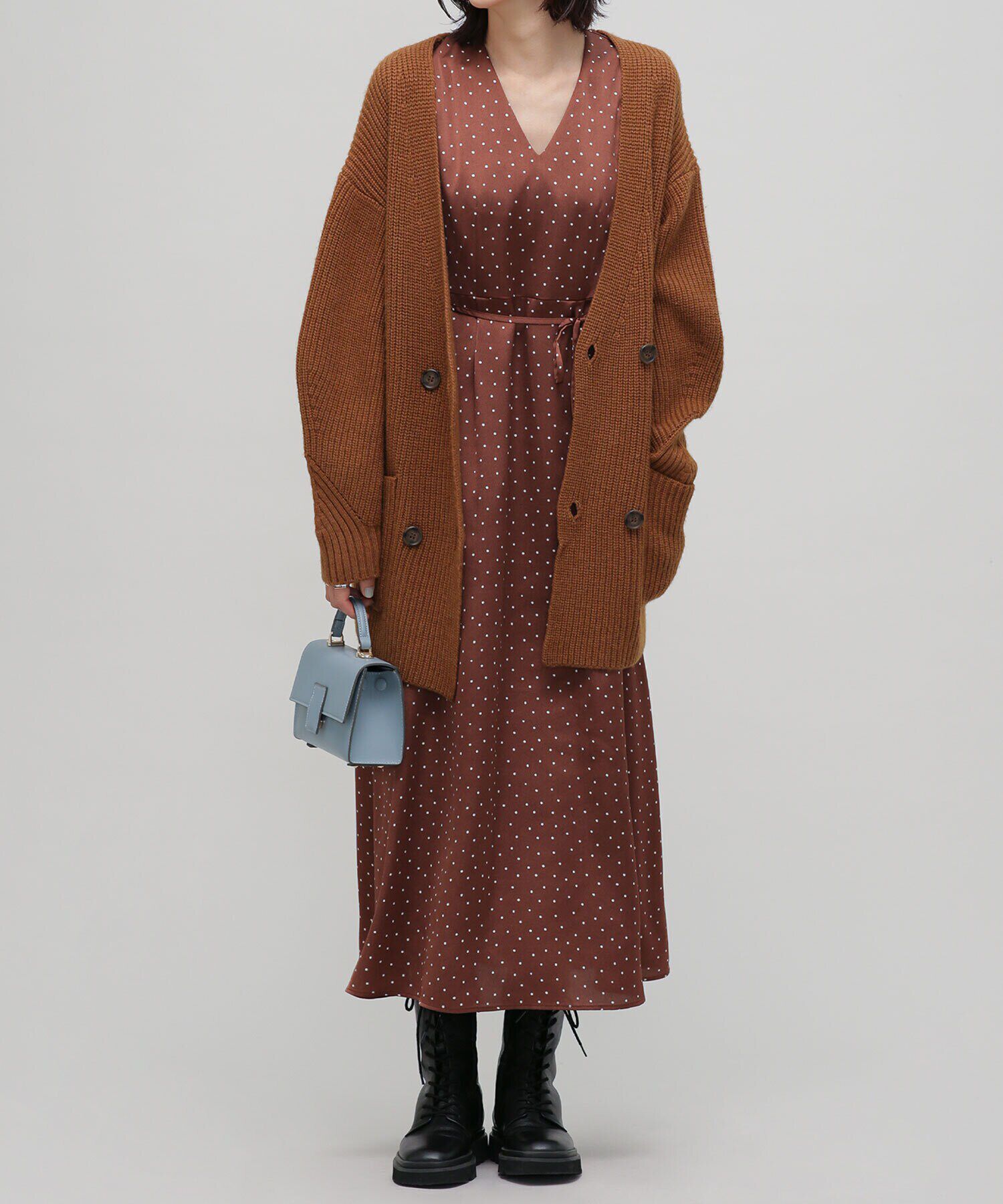 nano･universe「LB.03/ドットVネックワンピース」|ワンピース|ブラウン