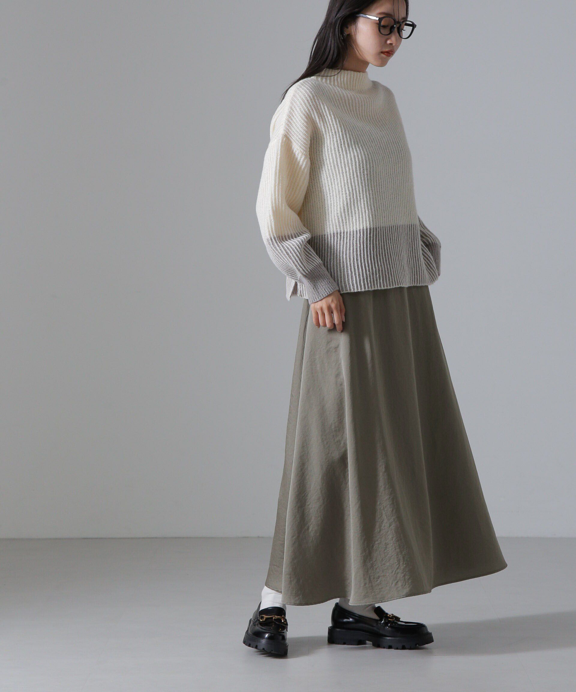nano･universe「ヴィンテージサテンフレアロングスカート(セットアップ可)」|スカート|