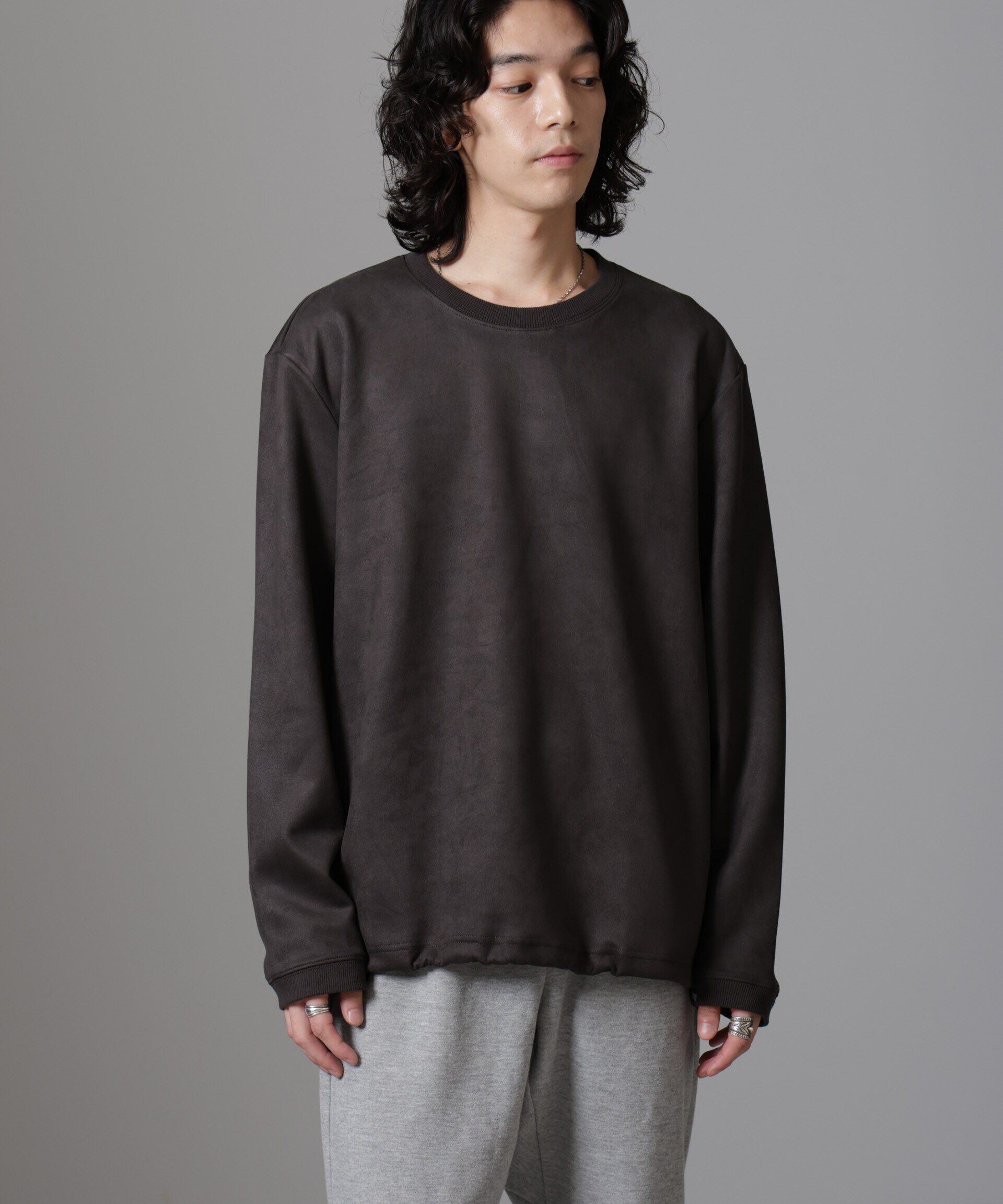 nano･universe「フェイクスエードプルオーバー 長袖」|Tシャツ・カットソー|チャコール3