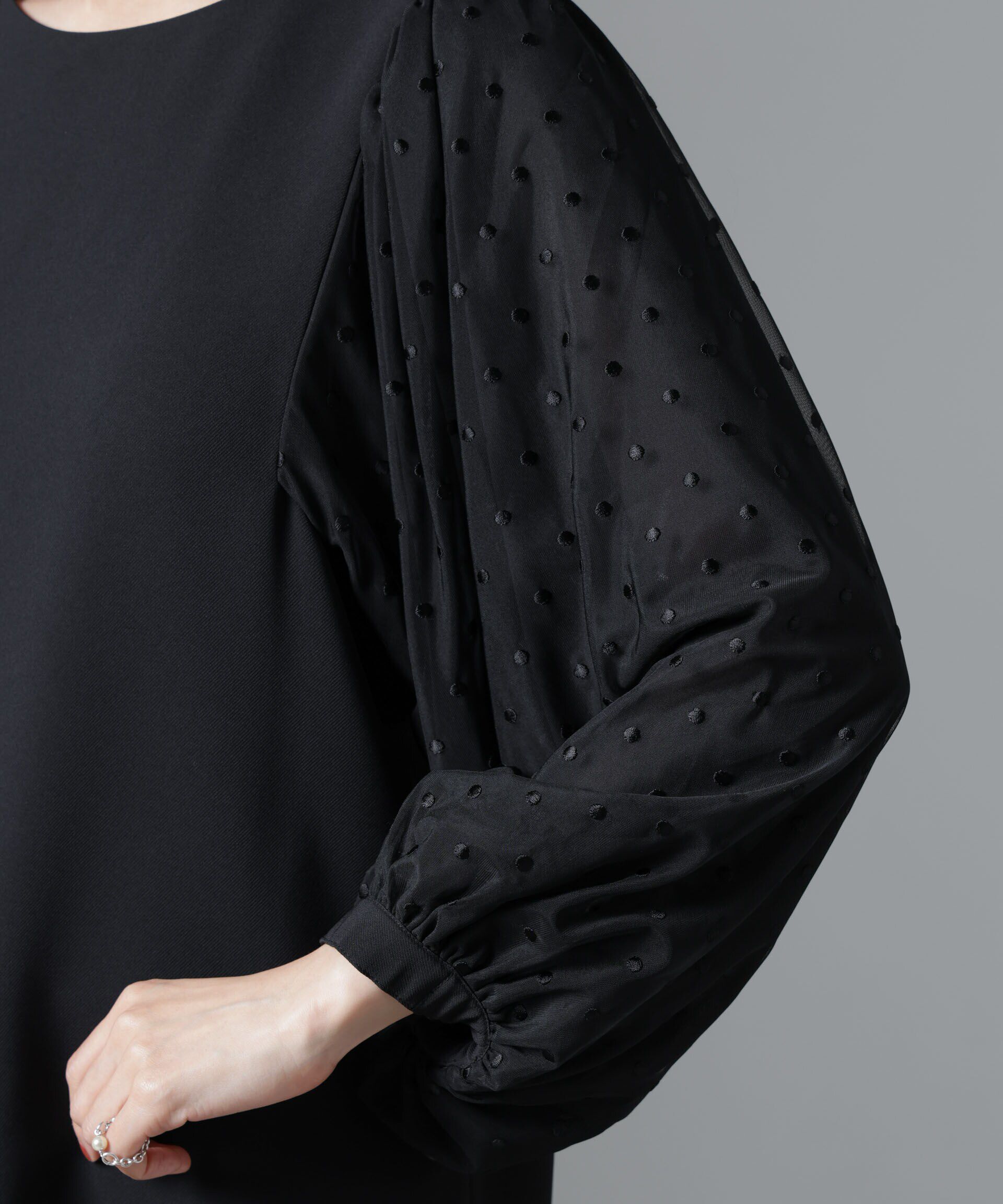 nano･universe「ドット刺繍チュールスリーブワンピース」|ワンピース|