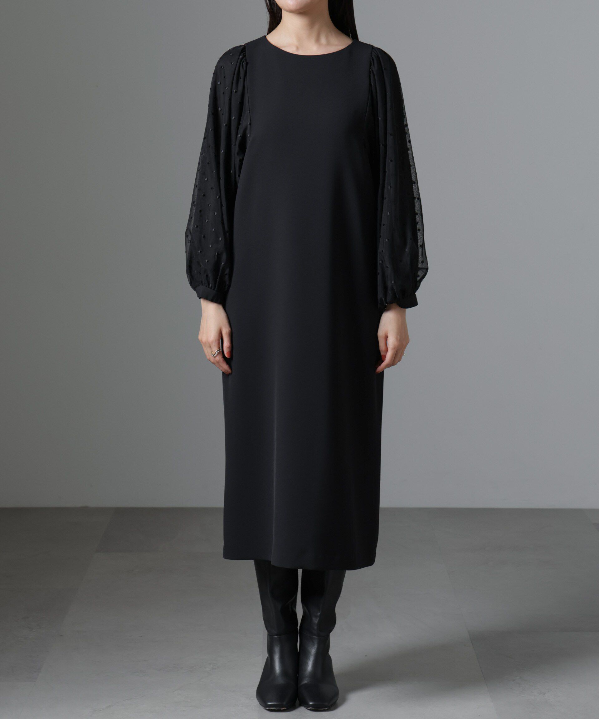 nano･universe「ドット刺繍チュールスリーブワンピース」|ワンピース|