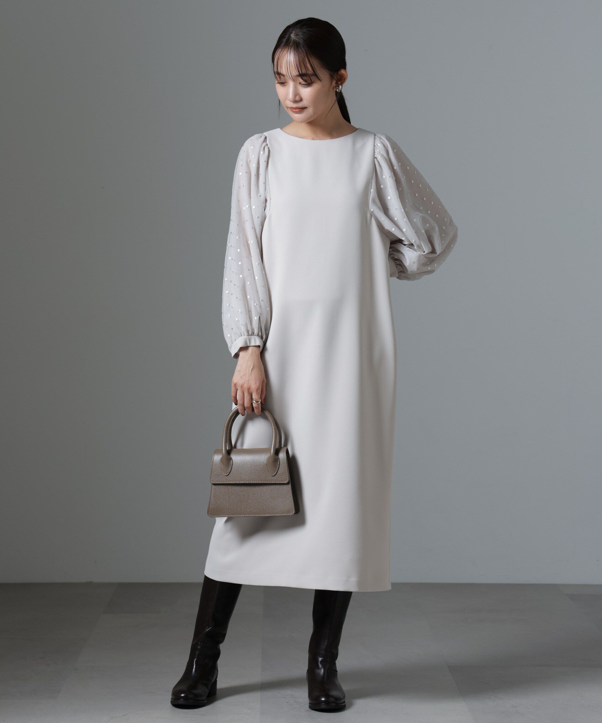 nano･universe「ドット刺繍チュールスリーブワンピース」|ワンピース|