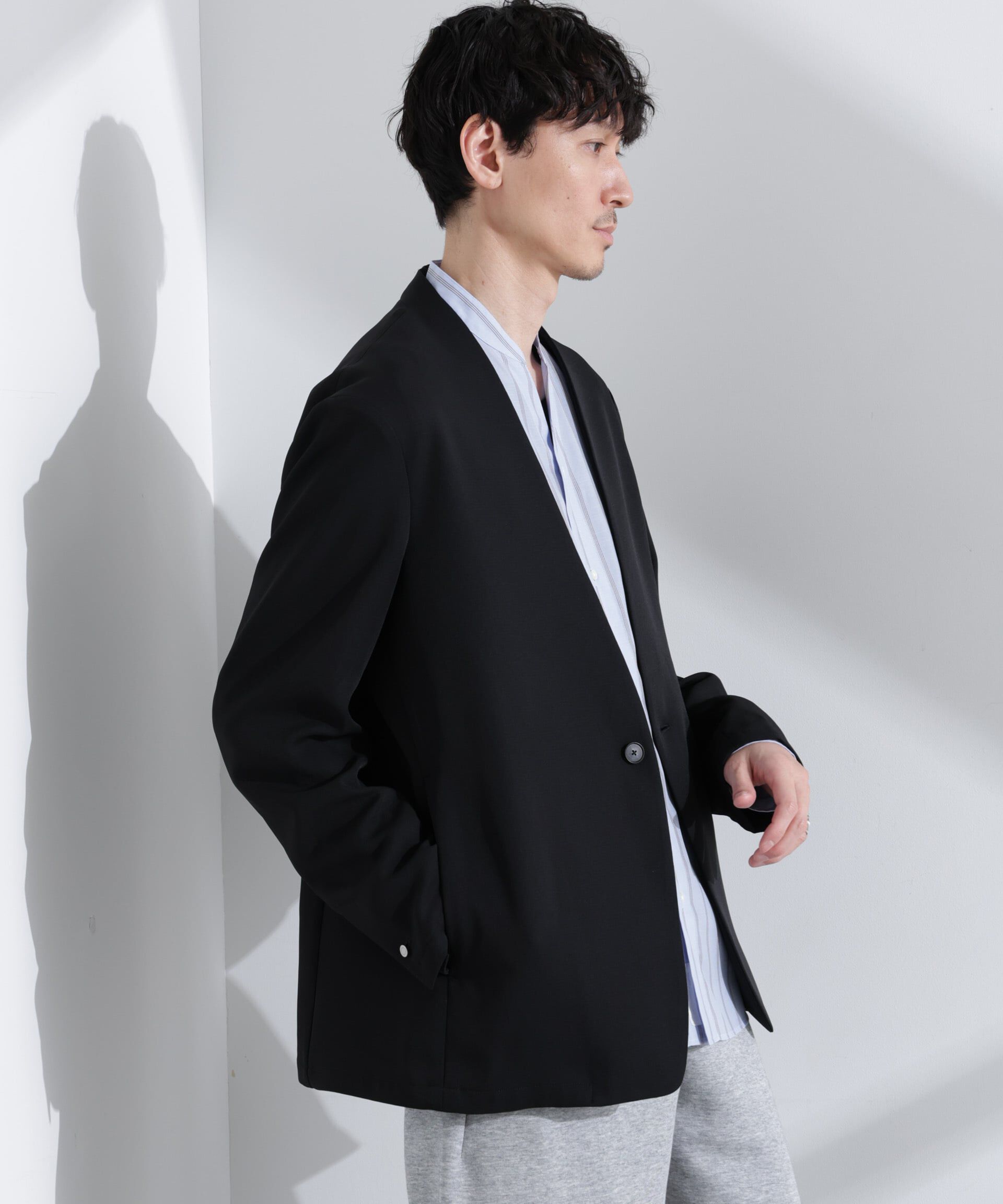 nano･universe「Epoche ノーカラージャケット」|テーラードジャケット|ブラック