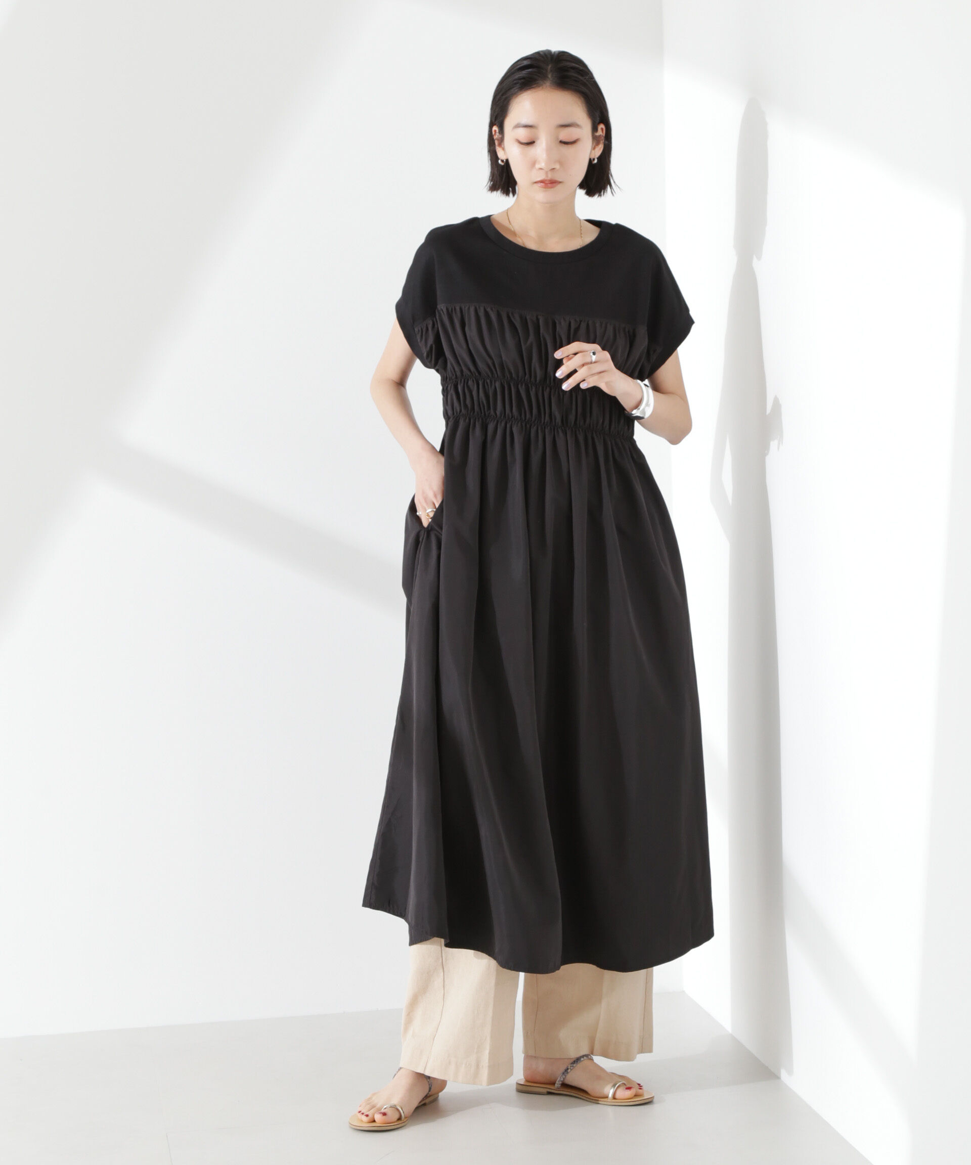 nano･universe「フロントシャーリングドッキングワンピース」|ワンピース|ブラック