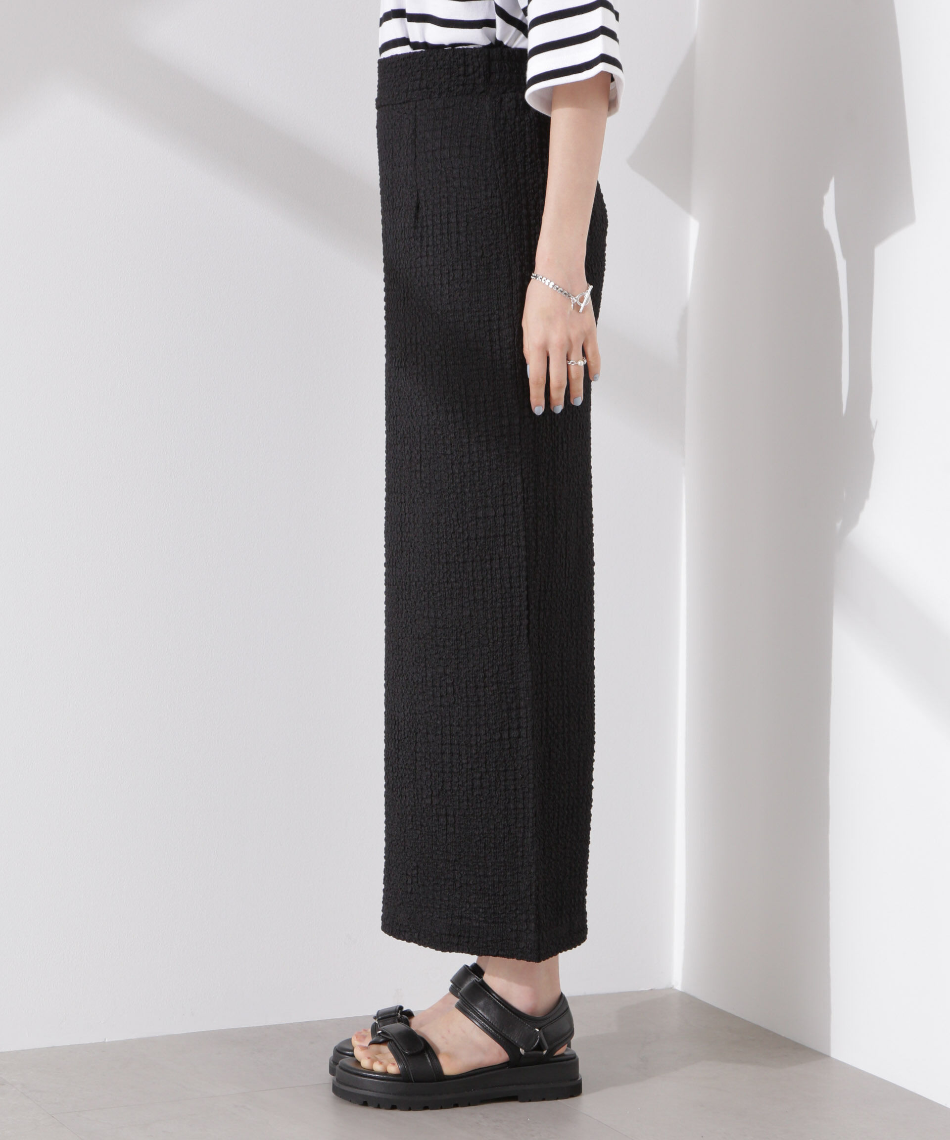 nano･universe「シャーリングジャガードカットナロースカート(セットアップ可)」|スカート|