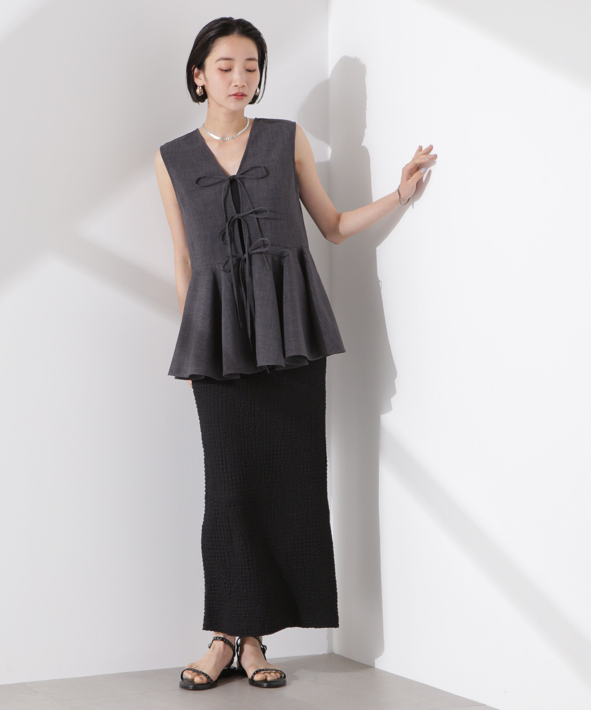 nano･universe「シャーリングジャガードカットナロースカート(セットアップ可)」|スカート|