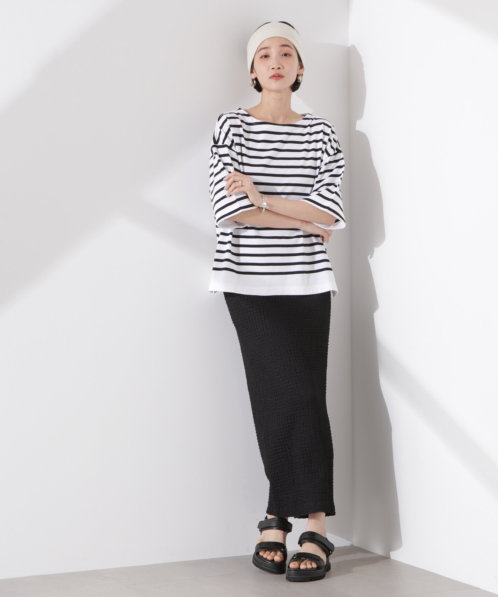 nano･universe「シャーリングジャガードカットナロースカート(セットアップ可)」|スカート|